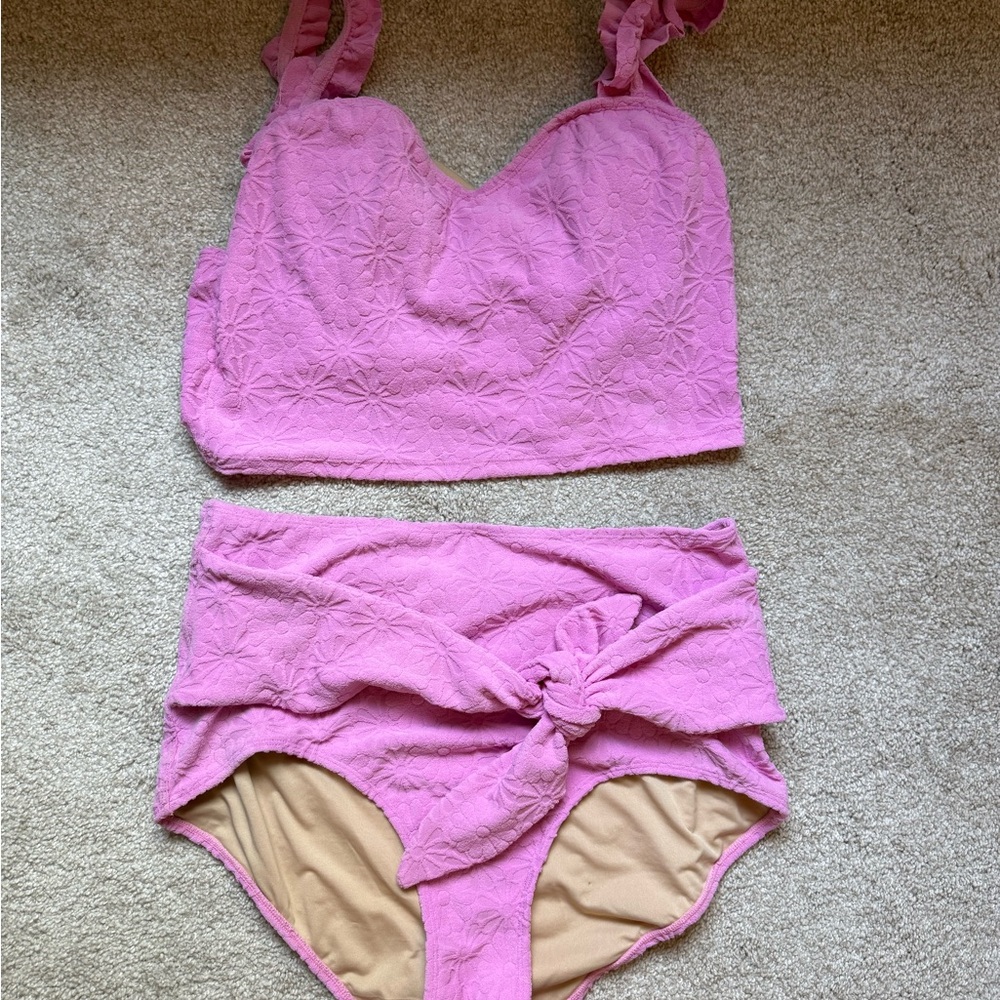 Kortni Jeane Pink Front Tie Swimsuit. Size Large. Full coverage